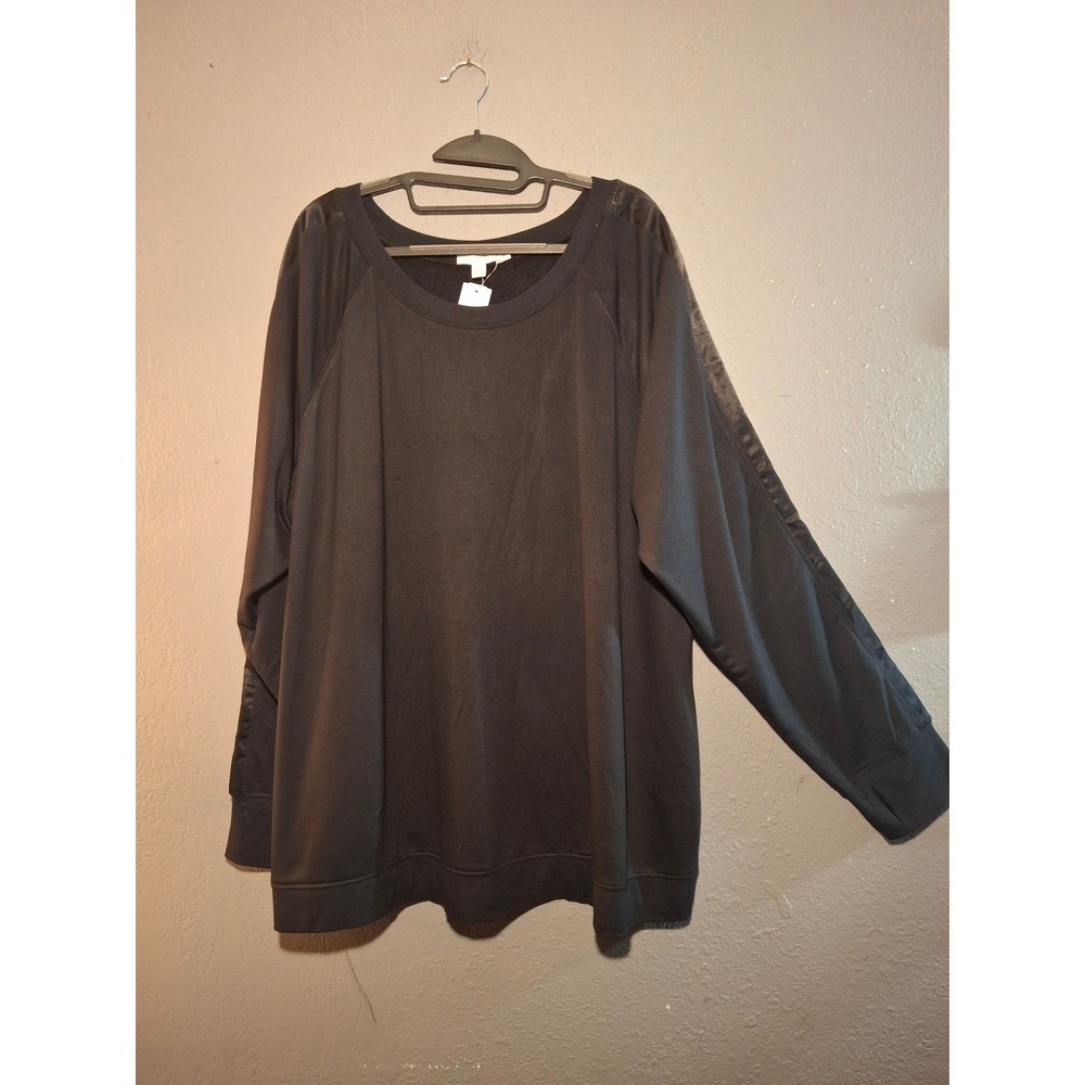 Thread for Thought Womens 2X Blackn Sweatshirt Satin Stripe Detail Long Sleeve